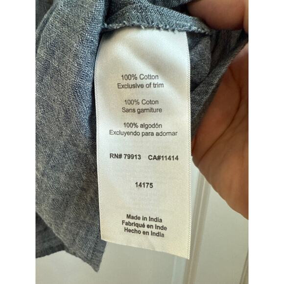 A Pea in the Pod Chambray Maternity Tunic Top With Pink Embroidered Flowers - Picture 3 of 7